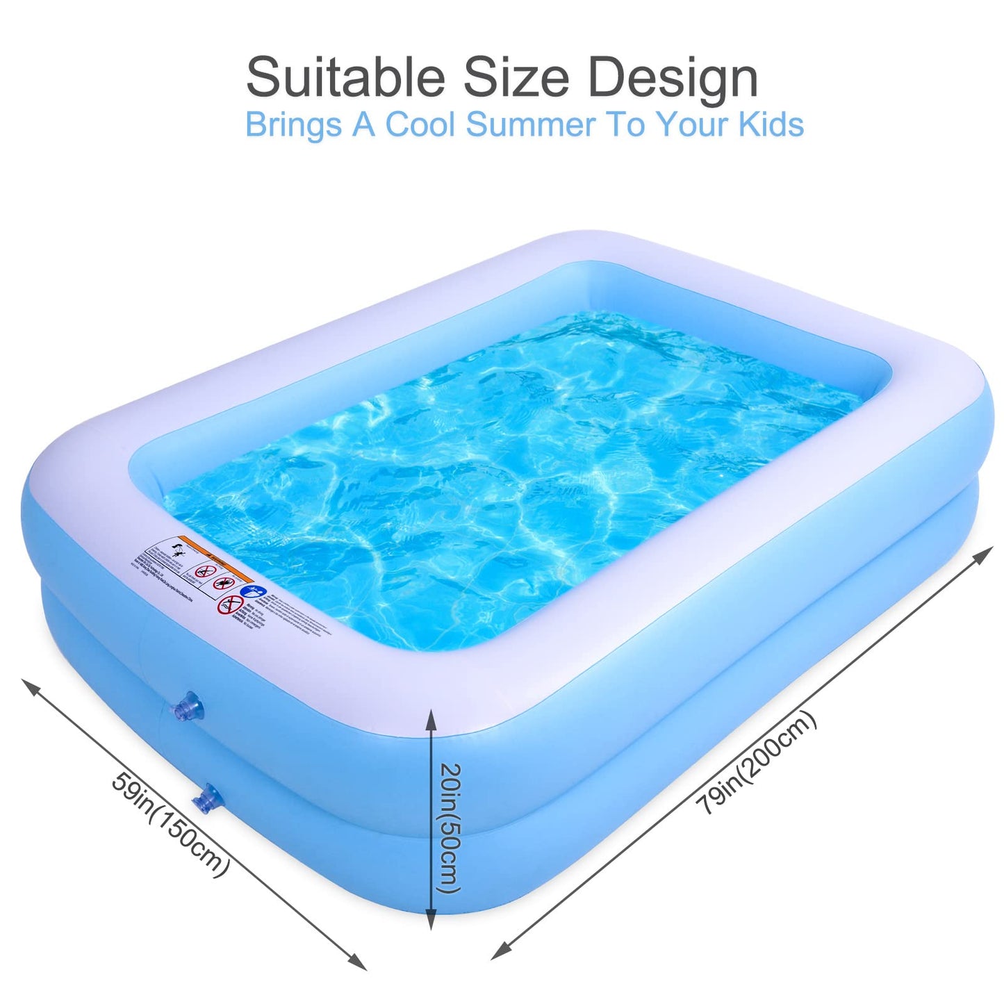 Inflatable Swimming Pool, Full-Sized Blue, Ages 3+, Family Outdoor Garden Backyard Pool