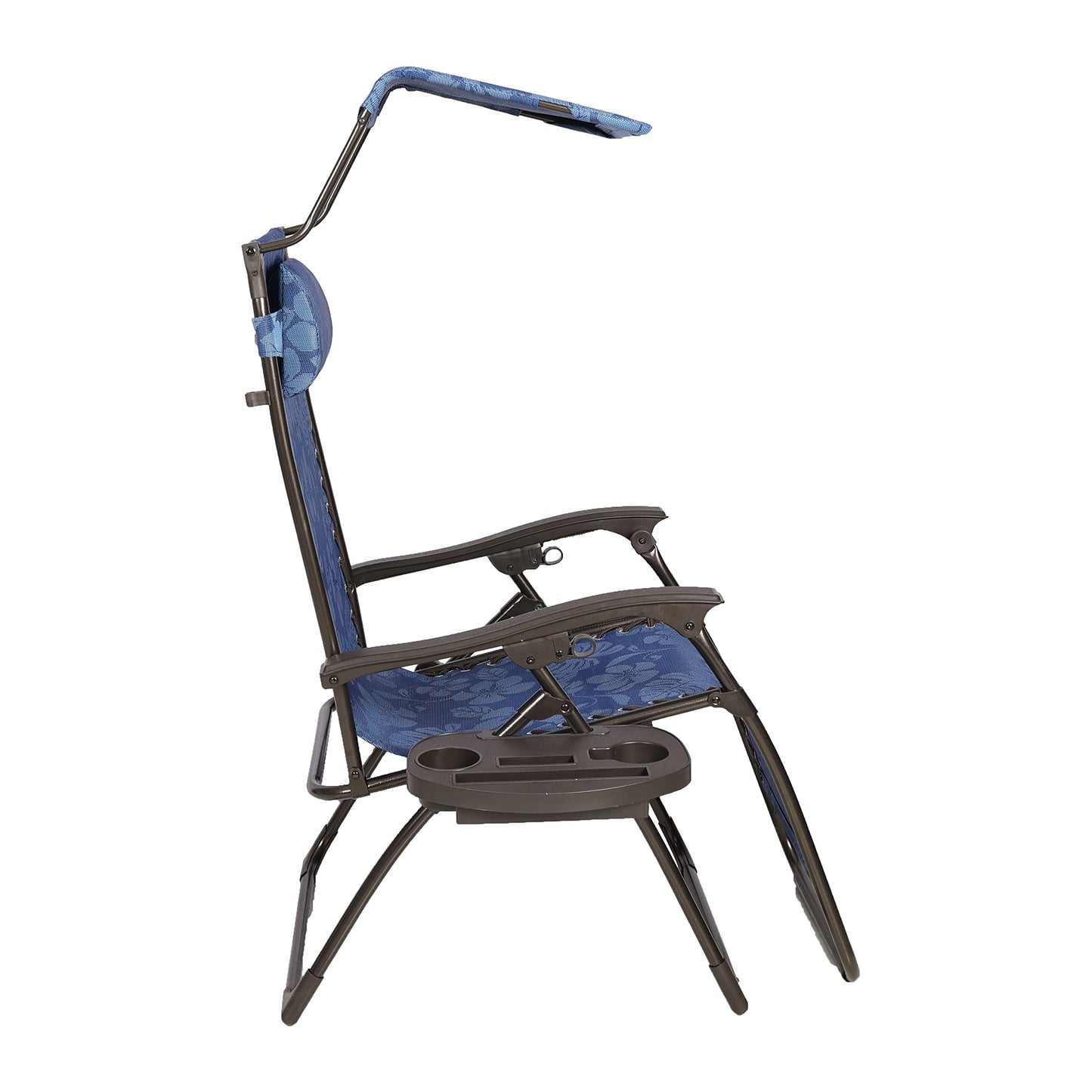 26" Wide Base Model Zero Gravity Chair w/ Canopy, Pillow, & Drink Tray Folding Outdoor Lawn, Deck, Patio Adjustable Lounge Chair, 300lbs. Weather and Rust Resistant, Blue Flower Single Pack 26-Inch