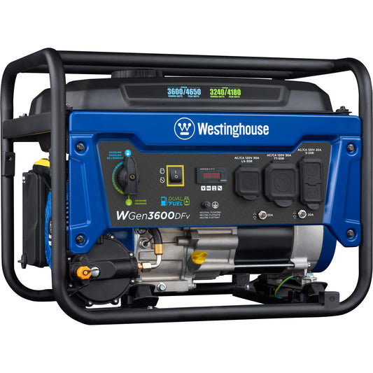 Westinghouse Outdoor Power Equipment WGen3600DFv Générateur portatif à double carburant de 4 650 watts de crête 