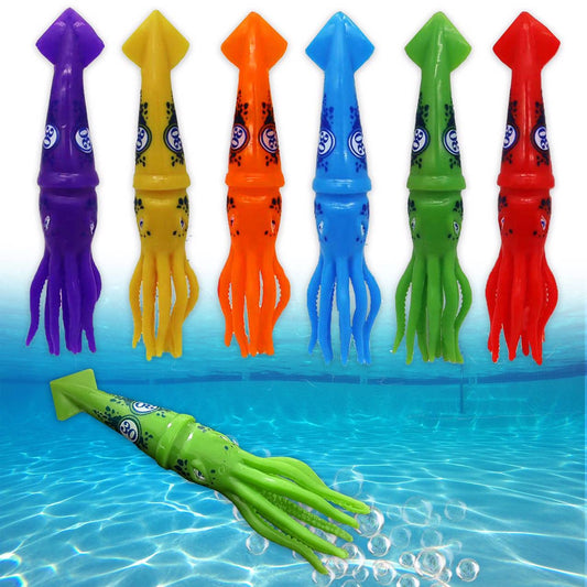 Ensemble de jouets de plongée en piscine Squid Torpedo pour enfants, pratiquez la plongée et la natation sous-marines, calmars coulant multicolores (lot de 6 pièces) calmar multicolore