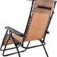 BTEXPERT CC5044BG Zero Gravity Chair Case Lounge Outdoor Patio Beach Yard Garden with Utility Tray Cup Holder Beige (One Piece, Tan with Canopy) One Piece
