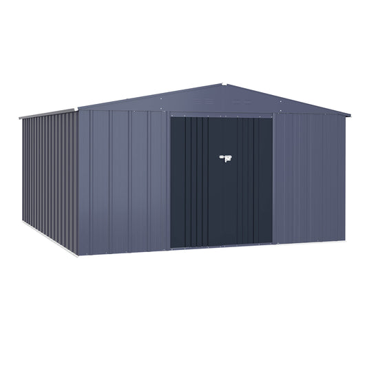 VEIKOU 10' x 10' Metal Storage Shed with Thickened Galvanized Steel, Lockable Door, Air Vents, Garden Tool Storage Shed for Outdoor Patio, Gray 10' x 10'