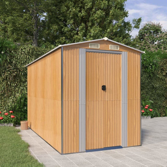 GOLINPEILO Metal Outdoor Garden Storage Shed, Large Steel Utility Tool Shed Storage House, Steel Yard Shed with Double Sliding Doors, Utility and Tool Storage, Light Brown 75.6"x140.6"x87.8" 75.6"x140.6"x87.8"