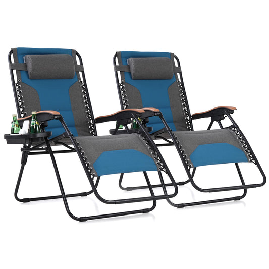PHI VILLA Oversize XL Rembourré Zero Gravity Lounge Chair Family Lovers Pack avec large accoudoir inclinable pliable, Lot de 2, Support 400 LBS (Vert Bleu) Vert Bleu-surdimensionné 2-Pack