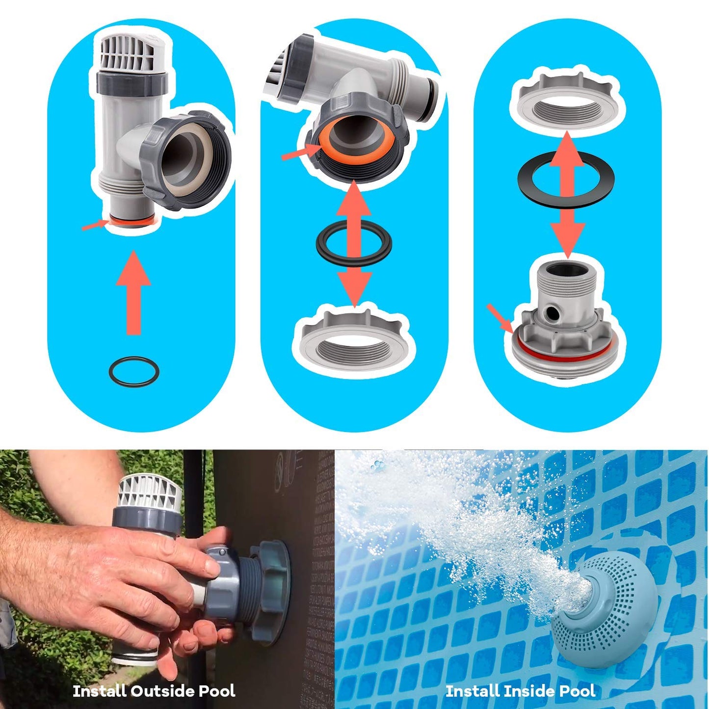 HENMI 25076RP Washer and Ring Kit for 1-1/2in Fittings, O-Ring Rubber Washer for Intex Pool Plunger Valves and Intex Replacement Gasket (6 pcs) - 10745, 10262 and 10255