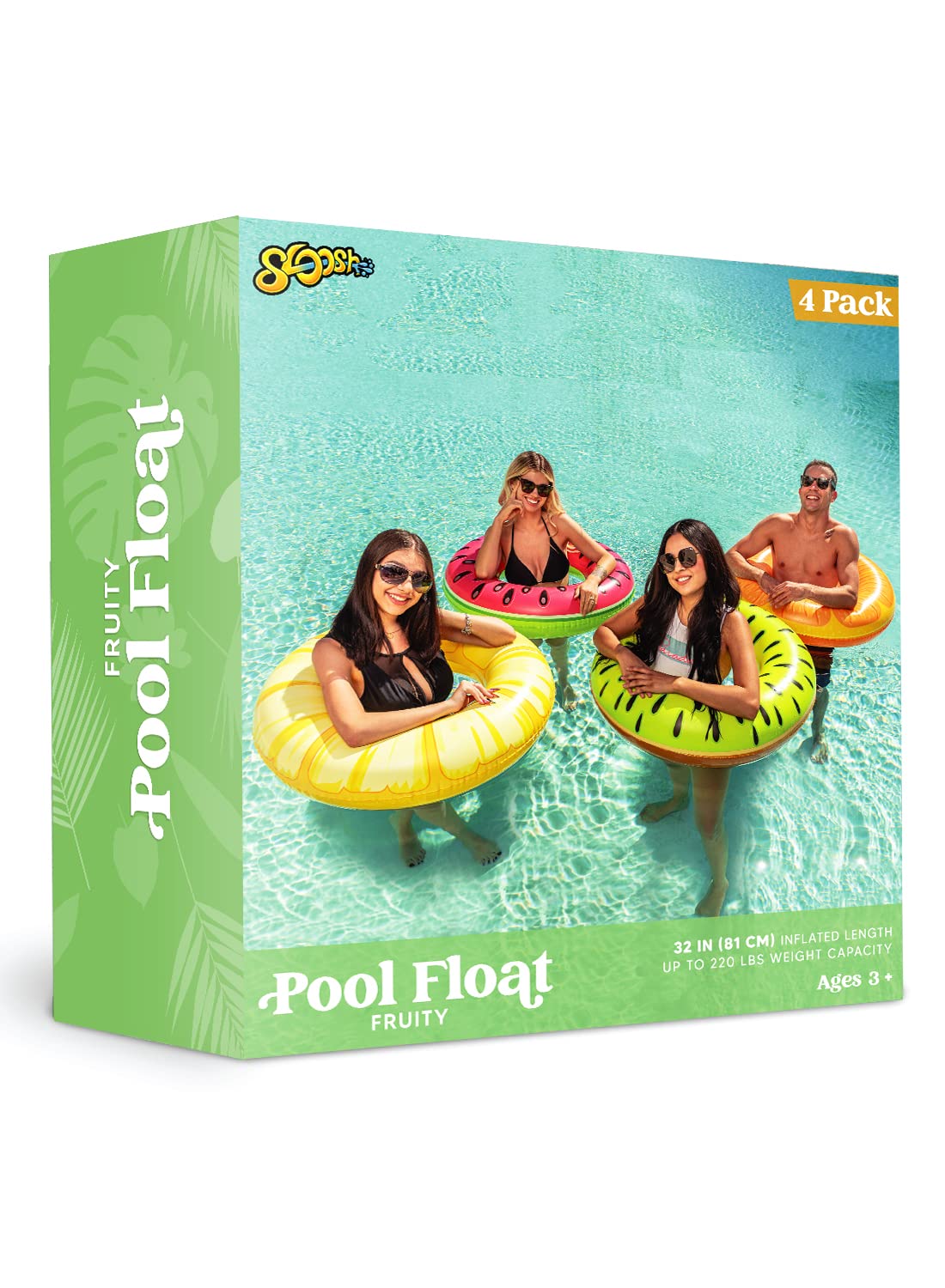 Sloosh Lot de 4 flotteurs gonflables pour piscine, anneaux de tube de fruits, tubes de piscine de fruits, jouets flottants de piscine, jouets de fête de natation de plage pour enfants et adultes