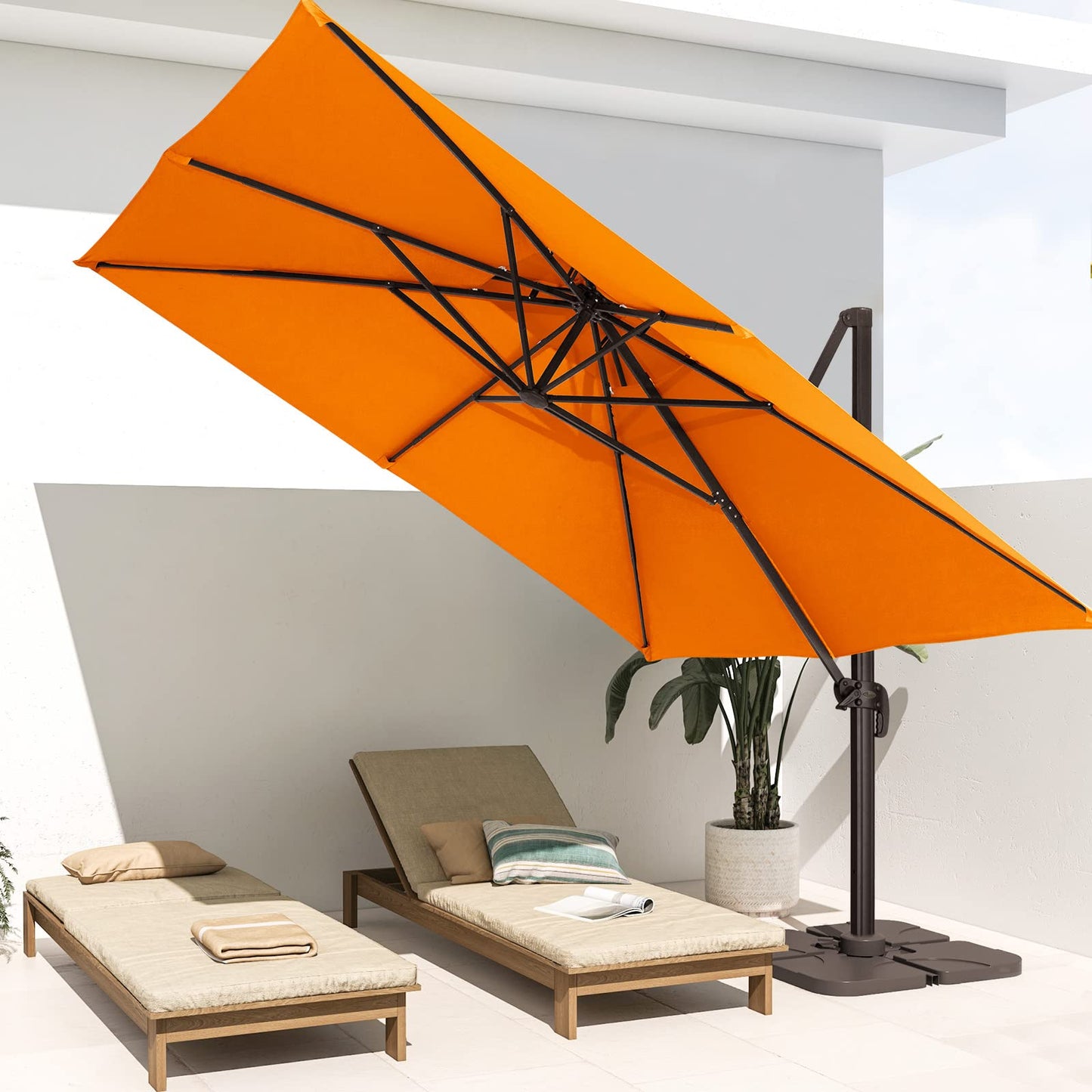 Square Cantilever Patio Umbrella 11FT Coral Orange