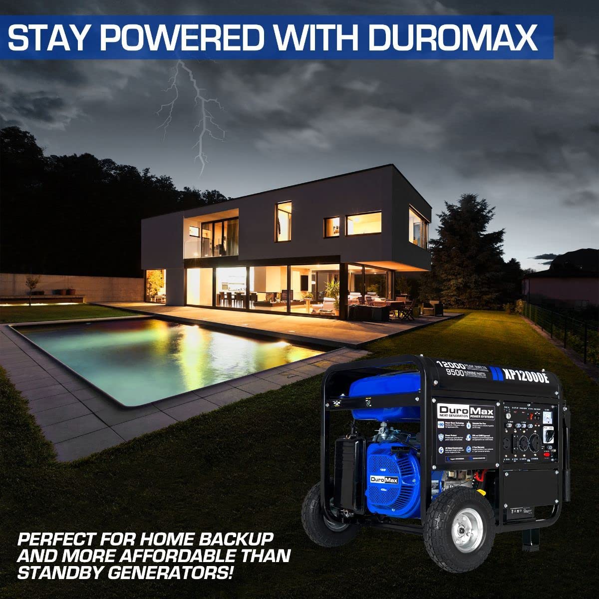 DuroMax alimenté au gaz portable 12 000 watts - Démarrage électrique - Sauvegarde domestique et prêt pour camping-car - Générateur approuvé par 50 États - 12 000 watts 