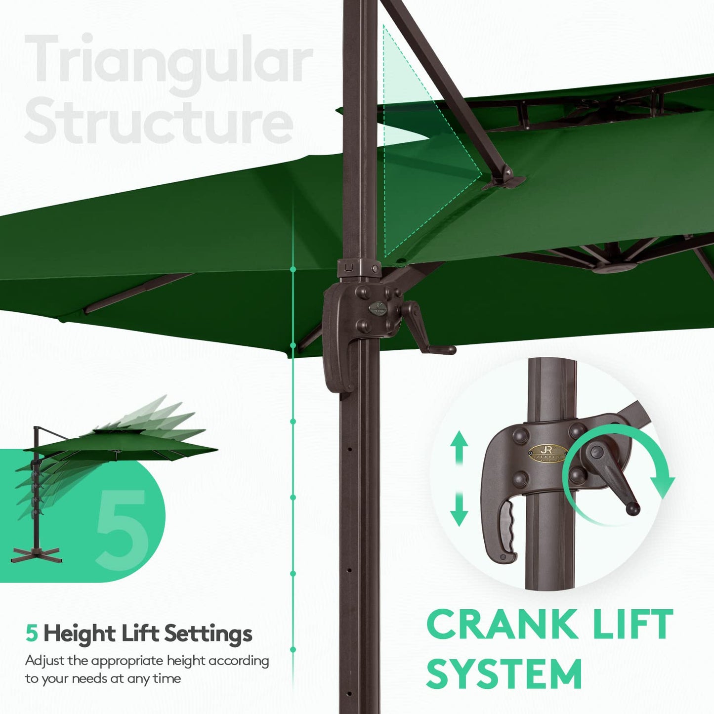Square Cantilever Patio Umbrella 9FT Dark Green