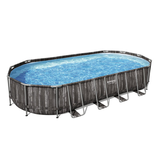 Bestway Power Steel 24' x 12' x 48" Ensemble de piscine hors sol rectangulaire à cadre métallique avec pompe de filtration 2500 GPH, échelle et couverture de piscine 24' x 12' x 28"