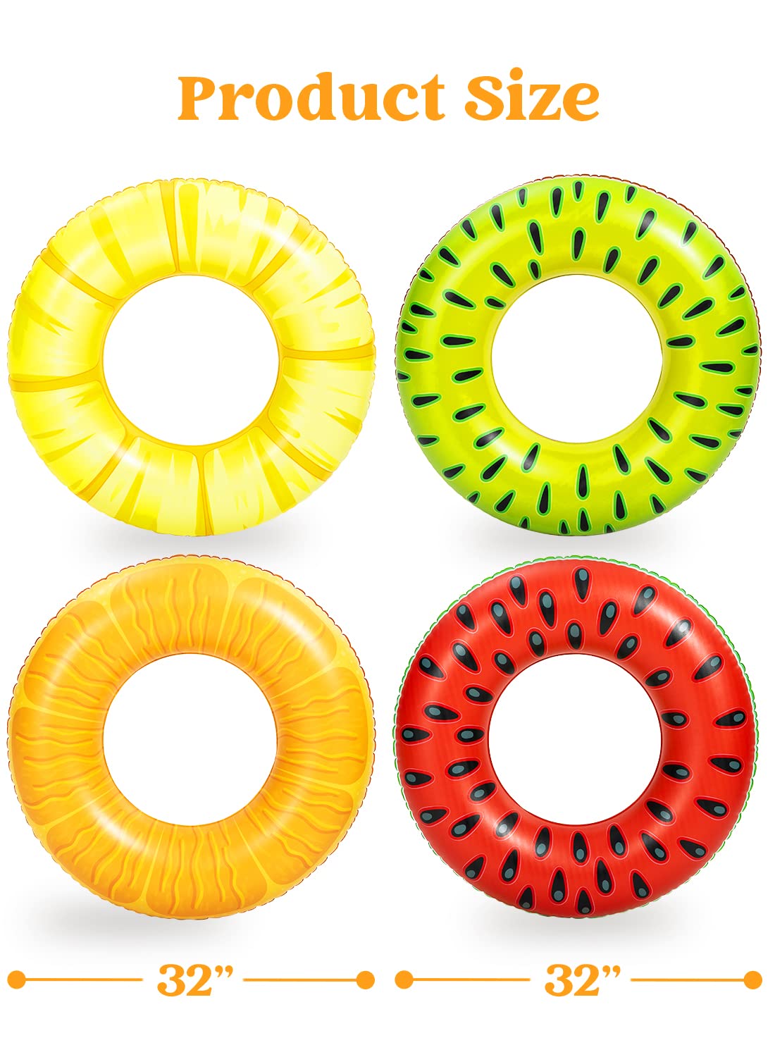 Sloosh 4 Pack Inflatable Pool Floats Fruit Tube Rings, Fruit Pool Tubes, Pool Floaties Toys, Beach Swimming Party Toys for Kids and Adults