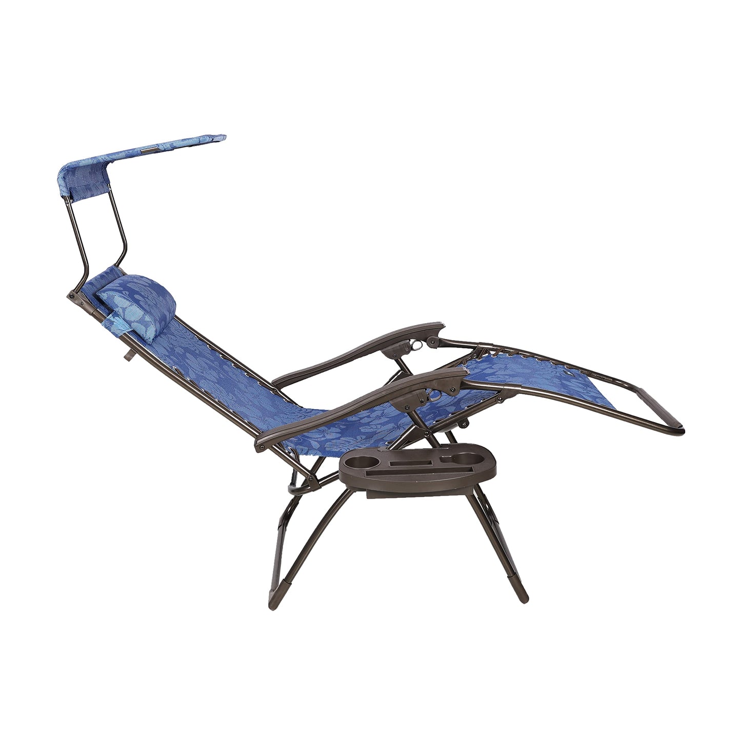 Chaise de 66 cm de large modèle Zero Gravity avec auvent, oreiller et plateau de boisson pliable pour pelouse, terrasse, terrasse, chaise longue réglable, 136 kg. Résistant aux intempéries et à la rouille, lot unique de fleurs bleues 66 cm