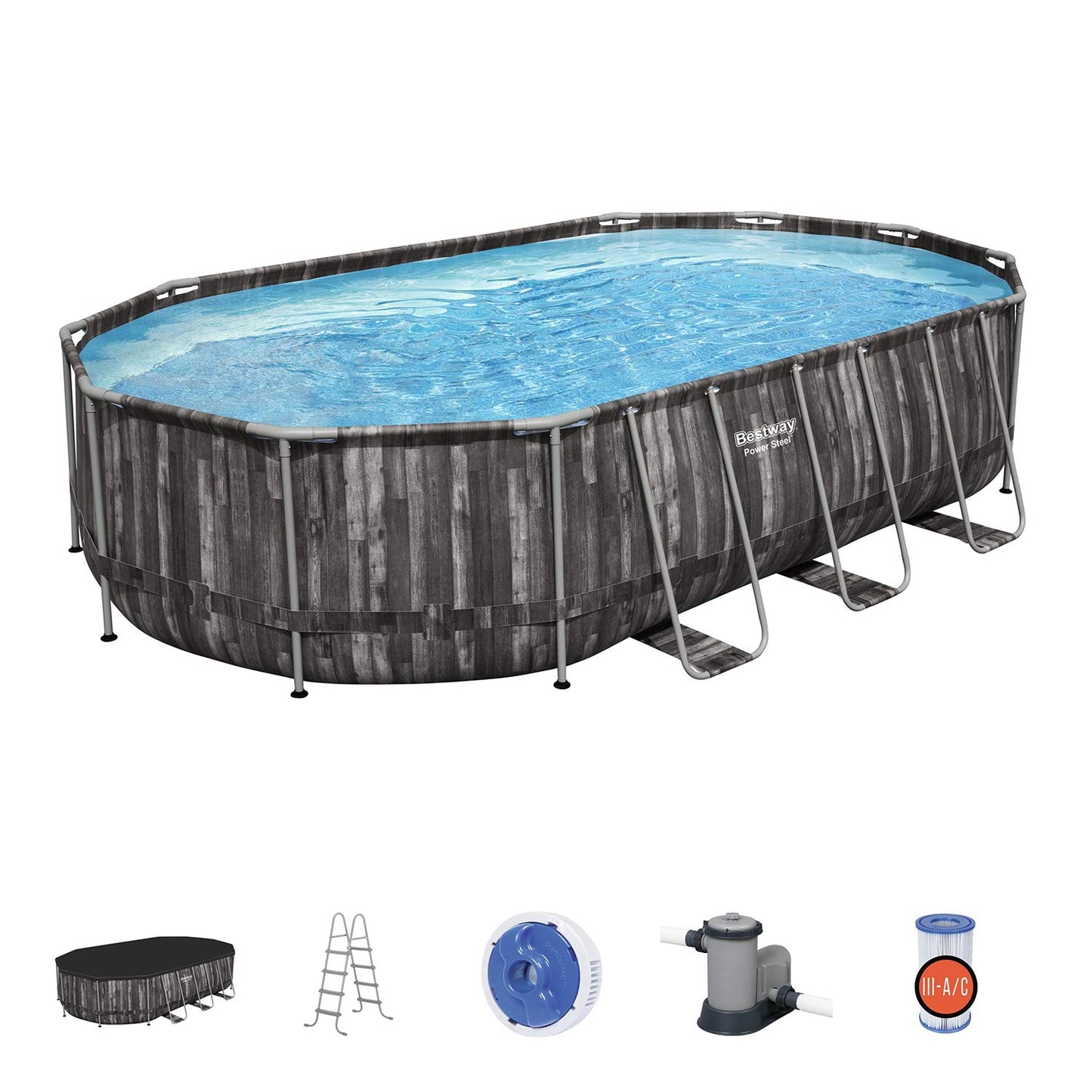 Bestway Power Steel Ensemble de piscine extérieure hors sol à cadre métallique ovale de 20 pi x 12 pi x 48 po
