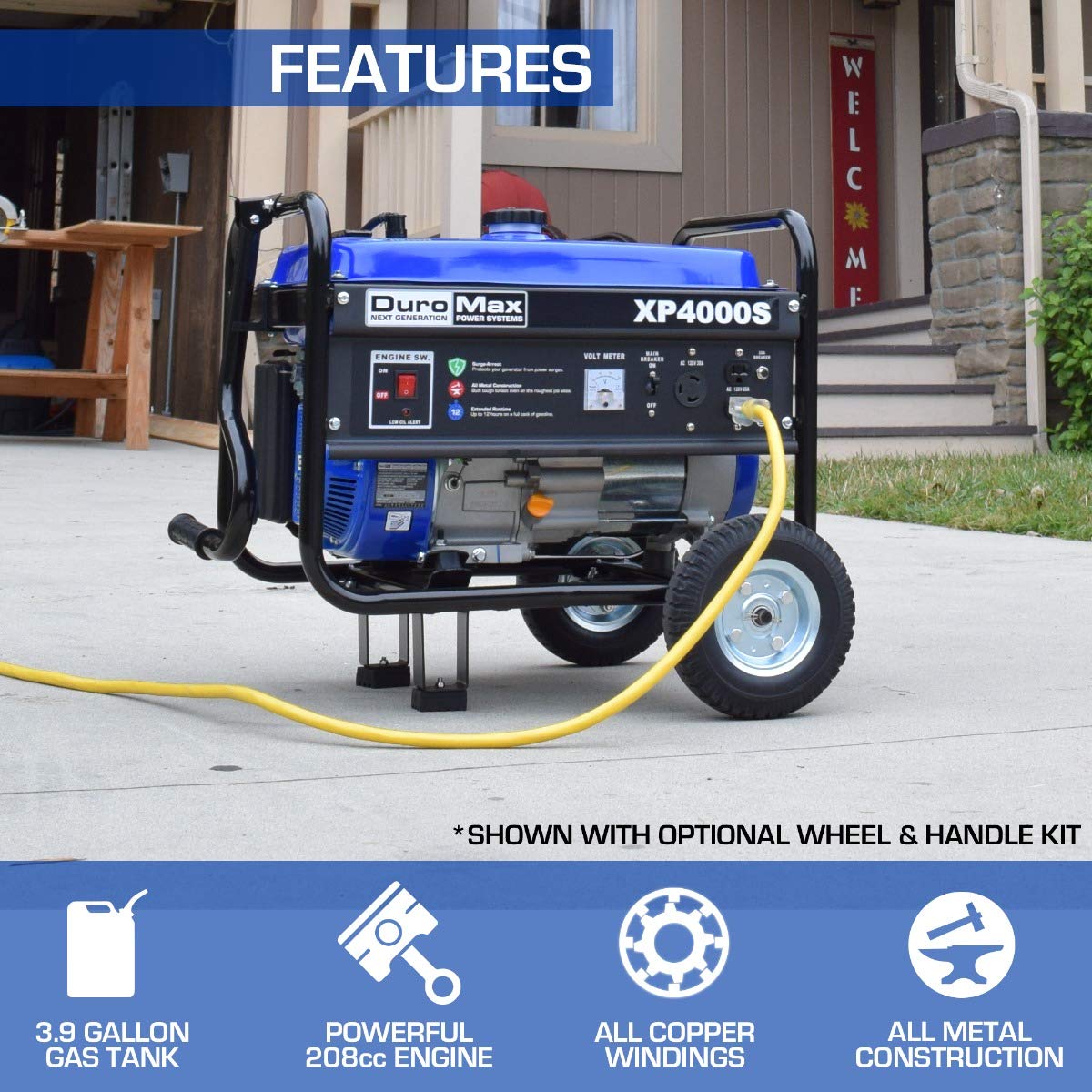 DuroMax XP4000S Portable Generator-4000 Watt Gas Powered Camping & RV Ready, 50 State Approved 4,000-Watt Gas