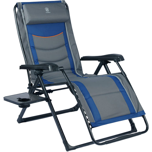 EVER ADVANCED Chaise longue rembourrée inclinable XL Zero Gravity avec appui-tête réglable 350 lb, cadre en aluminium bleu