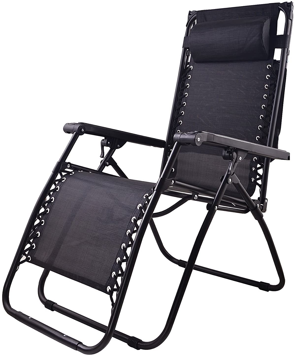 BTEXPERT CC5044B Zero Gravity Chair Case Lounge Outdoor Patio Beach Yard Garden with Utility Tray Cup Holder (One Piece, Black with Canopy) One Piece
