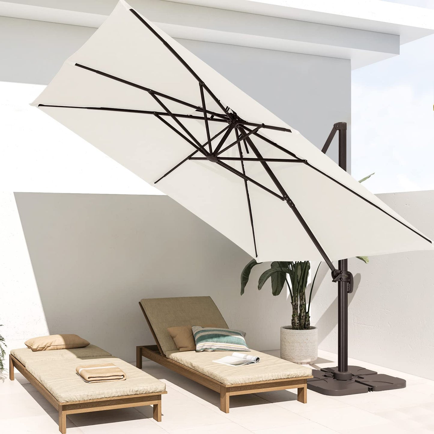 Square Cantilever Patio Umbrella 12FT Cream White