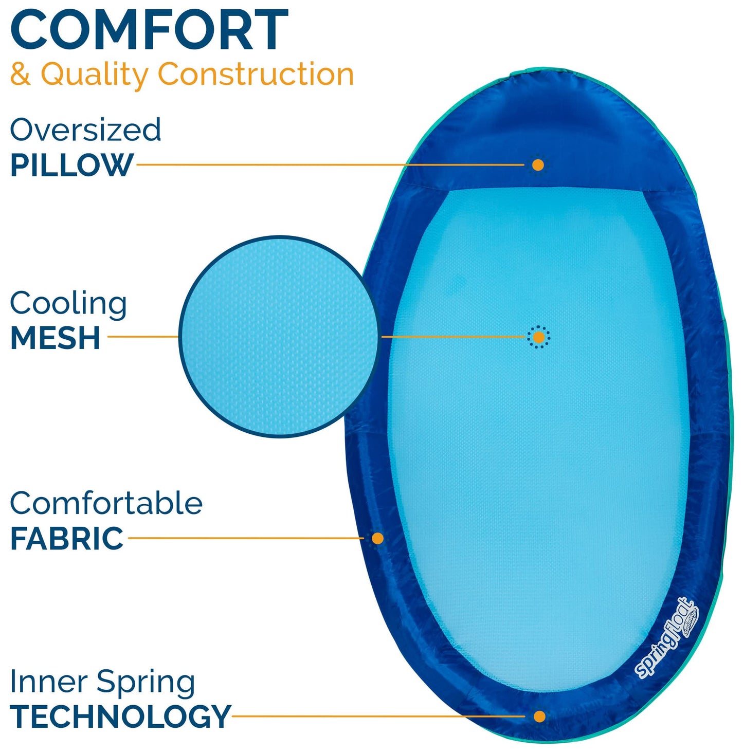 SwimWays Spring Float Original Chaise longue de piscine avec valve hyper plate Bleu