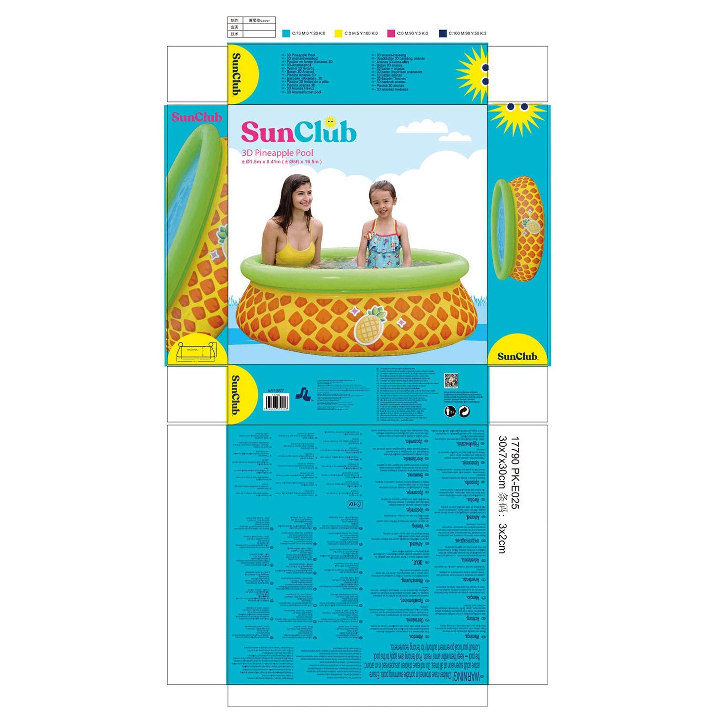 JLeisure Sun Club 17789 5 pieds x 16,5 pouces 1 à 2 personnes Capacité Ananas 3D Enfants Hors Sol Gonflable Extérieur Jardin Piscine pour Enfants