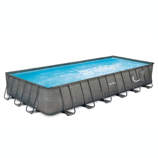 Summer Waves P42412521 Elite 24 Foot x 12 Foot x 52 Inch Outdoor Frame Above Ground Swimming Pool Set w/Filter Pump, Cover, Ladder, & Ground Cloth Gray
