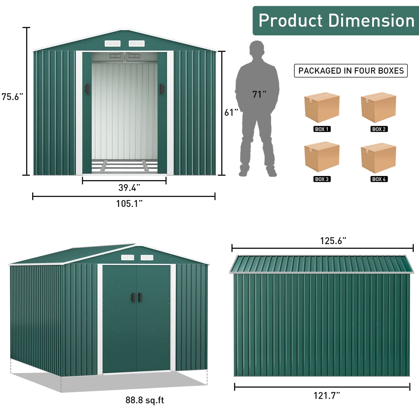 HOGYME 10.5' x 9.1' Storage Shed Large Metal Shed, Sheds &Outdoor Storage Clearance Suitable for Garden Tool Bike Lawn Mower Ladder, Utility Tool House w/ Lockable/Sliding Door, 4 Vents, Green