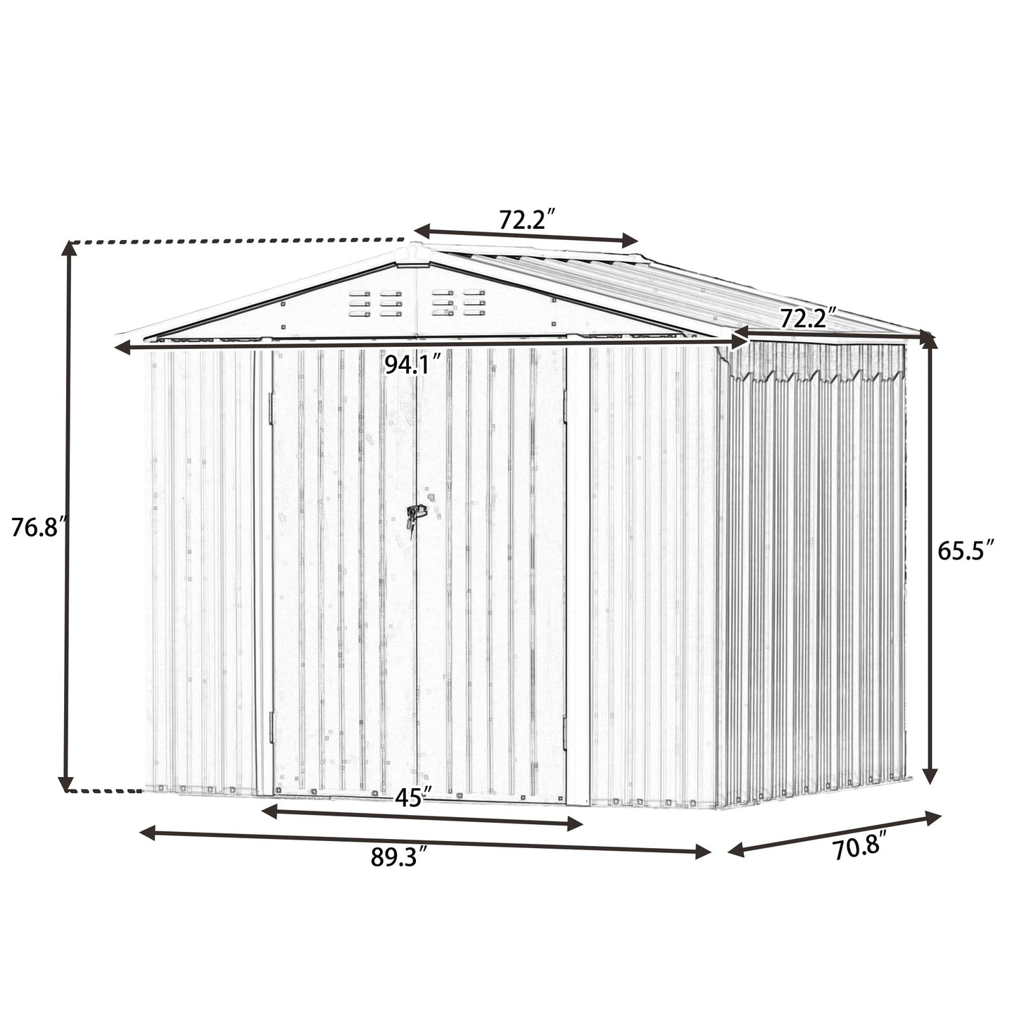 DHPM 8x6 FT Metal Outside Sheds & Outdoor Storage,Outdoor Storage Shed,Galvanized Steel for Backyard, Patio, Lawn, Tool Shed with Lockable Door for Trash Can, Bike, Lawnmower Gray-8ftx6ft