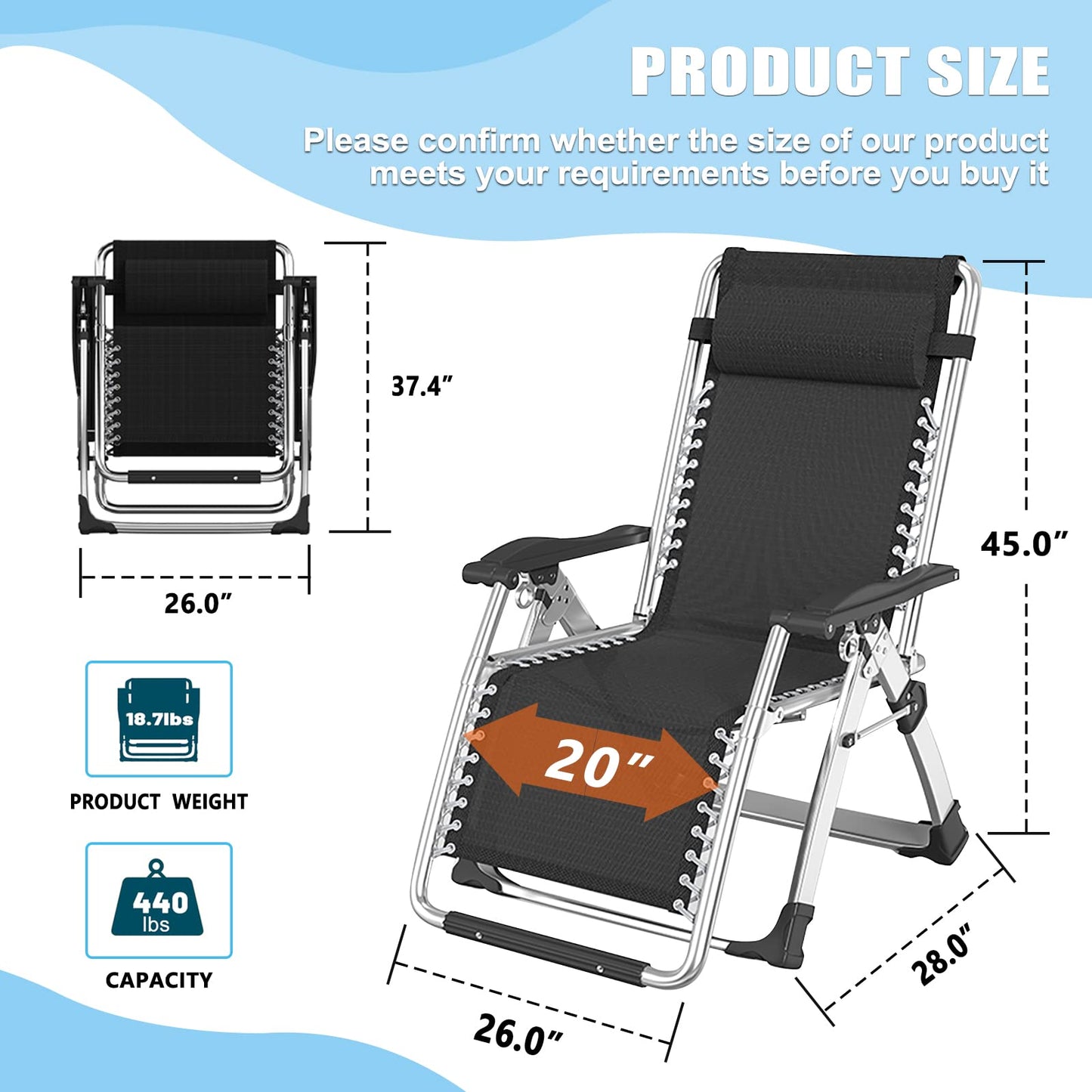 Chaise Zero Gravity, inclinable de pelouse, chaise longue de patio inclinable, chaise longue portable pliante avec coussin doux détachable, porte-gobelet, chaise d'appui-tête avec coussin chaise Zero Gravity