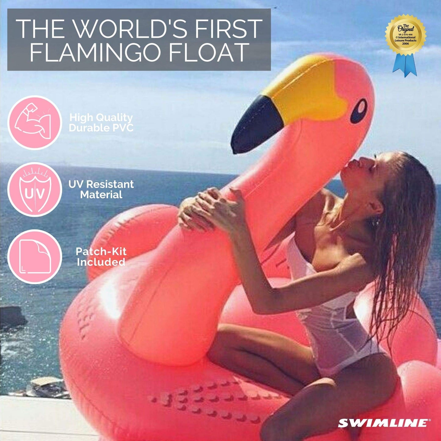 SWIMLINE Original Giant Ride On Inflatable Pool Float Lounge Series | Floaties W/Stable Legs Wings Large Rideable Blow Up Summer Beach Swimming Party Big Raft Tube Decoration Tan Toys for Kids Adults Flamingo