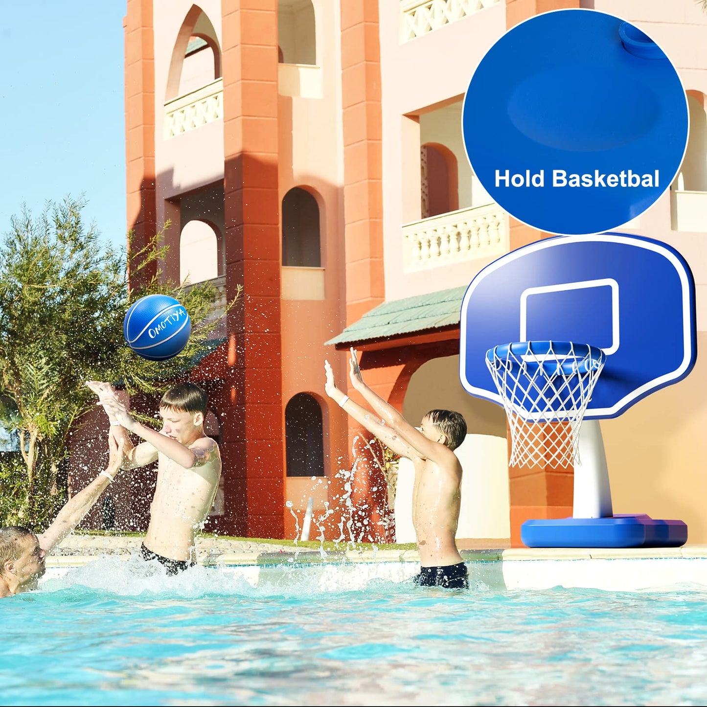 OMOTIYA Swimming Pool Basketball Hoop with Base, Portable Outdoor Basketball Hoop for Pool with Balls and Pump, Pool Toys Game for Boys and Girls, Kids, Adults Pattern 2