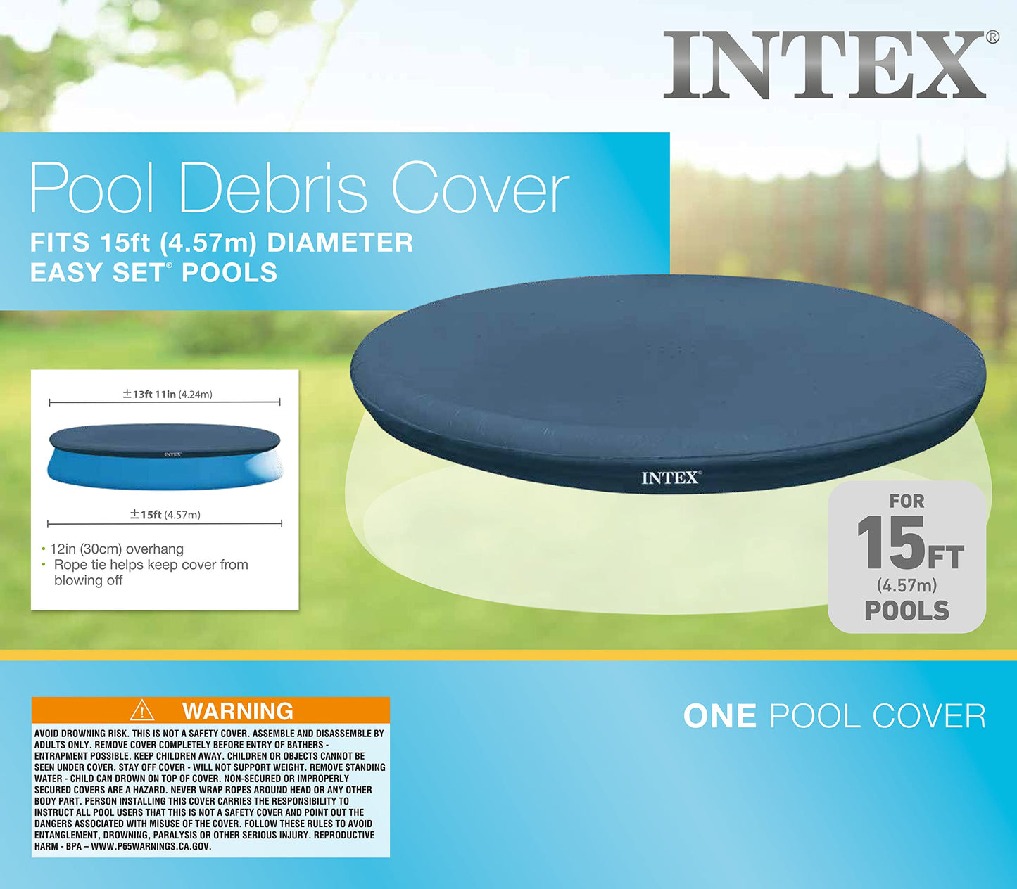 INTEX 28020E Intex Couverture de piscine ronde Easy Set de 15 pieds avec attache de corde et trous de drainage