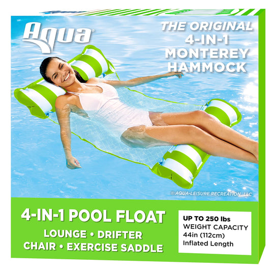Aqua Original 4-in-1 Monterey Hammock Pool Float & Water Hammock – Multi-Purpose, Inflatable Pool Floats for Adults – Patented Thick, Non-Stick PVC Material Lime Green – Hammock