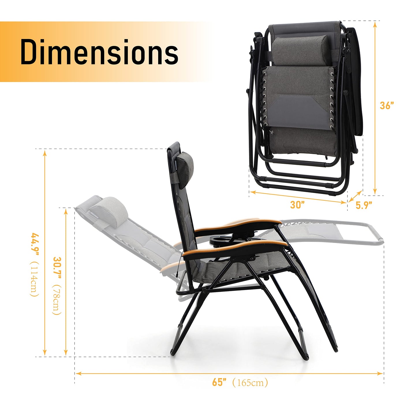 Sophia &amp; William XL Zero Gravity Chair avec massage (lot de 2), chaise longue inclinable à gravité surdimensionnée avec porte-gobelet gratuit, prend en charge 400 lb (gris) Lot de 2 gris-massage