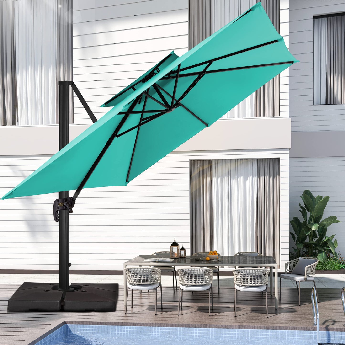 Parasol de terrasse carré en porte-à-faux 9FT BLEU CIEL 