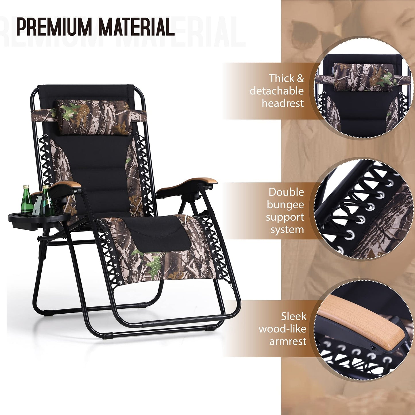 Sophia & William Oversize Zero Gravity Chair, Padded Recliner with Free Cup Holder, Supports 400 LBS (Camouflage) 1 Pack Camouflage