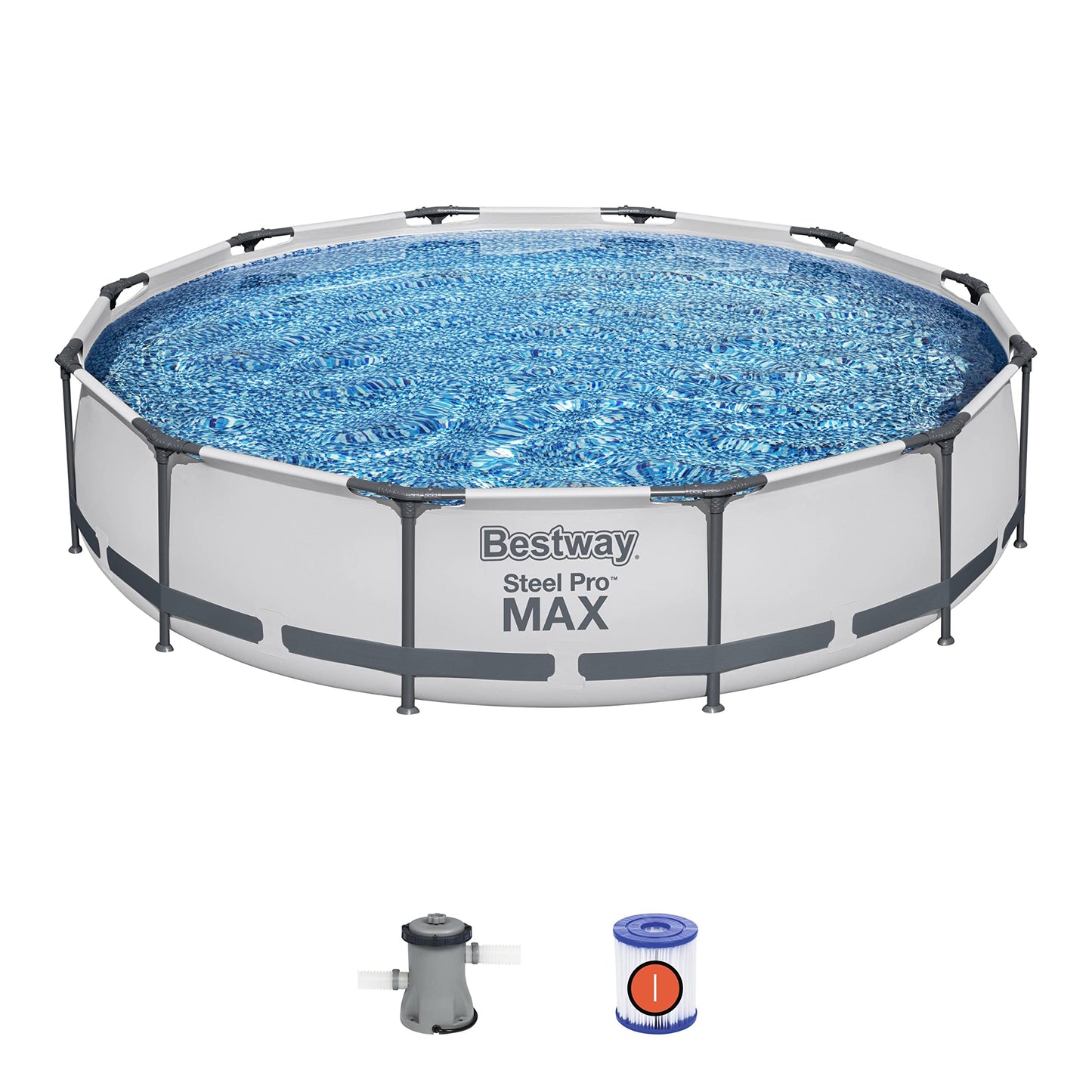 Bestway Steel Pro MAX 12 Foot x 30 Inch Round Metal Frame Above Ground Outdoor Backyard Swimming Pool Set with 330 GPH Filter Pump 12' x 30"
