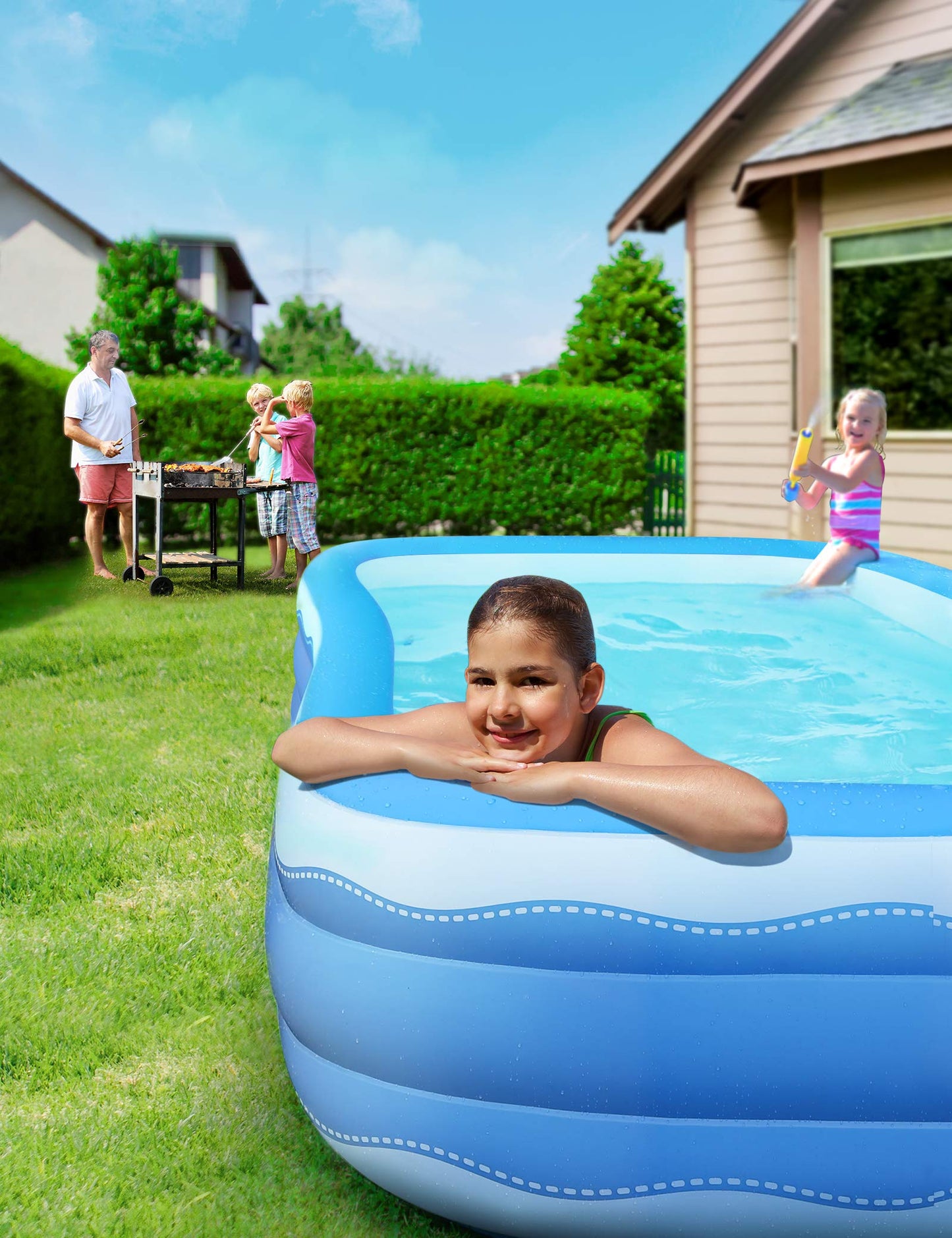 Piscine gonflable, piscine hors sol pleine grandeur, à partir de 3 ans, 118" x 72,5" x 20"