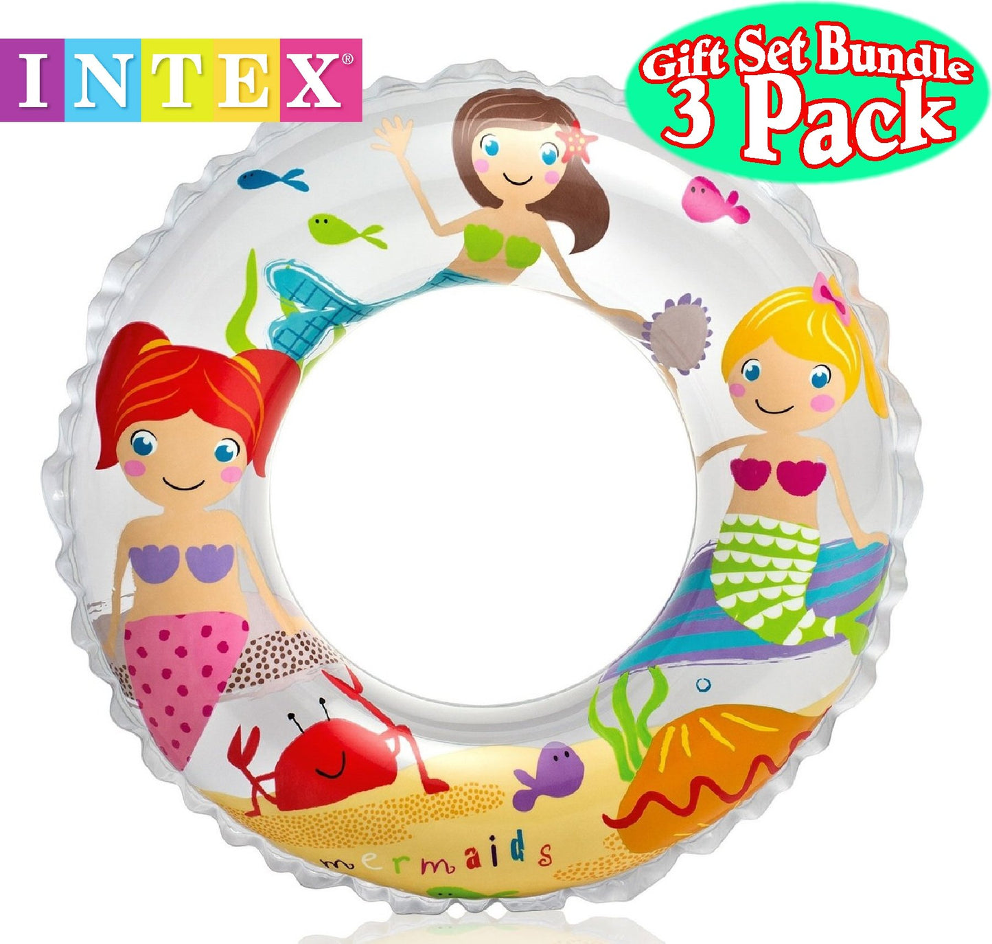 Intex Ocean Reef Transparent Swim Rings Dinosaurs,Mermaid Andbeach Gift Set Bundle-3 Pack Basic
