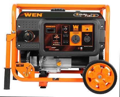 WEN DF430X 4375-Watt Dual Fuel Portable Generator with Wheel Kit and CO Shutdown Sensor, Black 4375W + Dual Fuel + Recoil Start