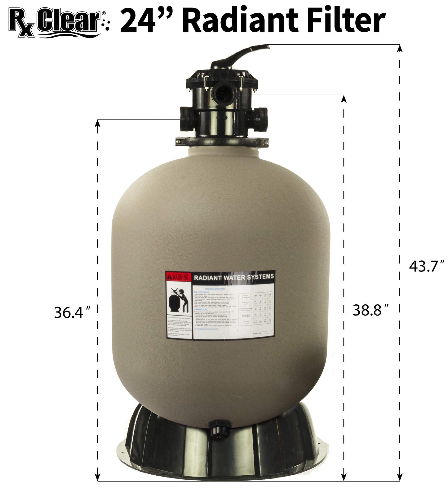 Rx Clear Radiant Complete Sand Filter System | for Inground Swimming Pool | Mighty Niagara .90 THP Pump | 24 Inch Tank | 300 Lb Sand Capacity | Up to 33,000 Gallons 24 inch Filter