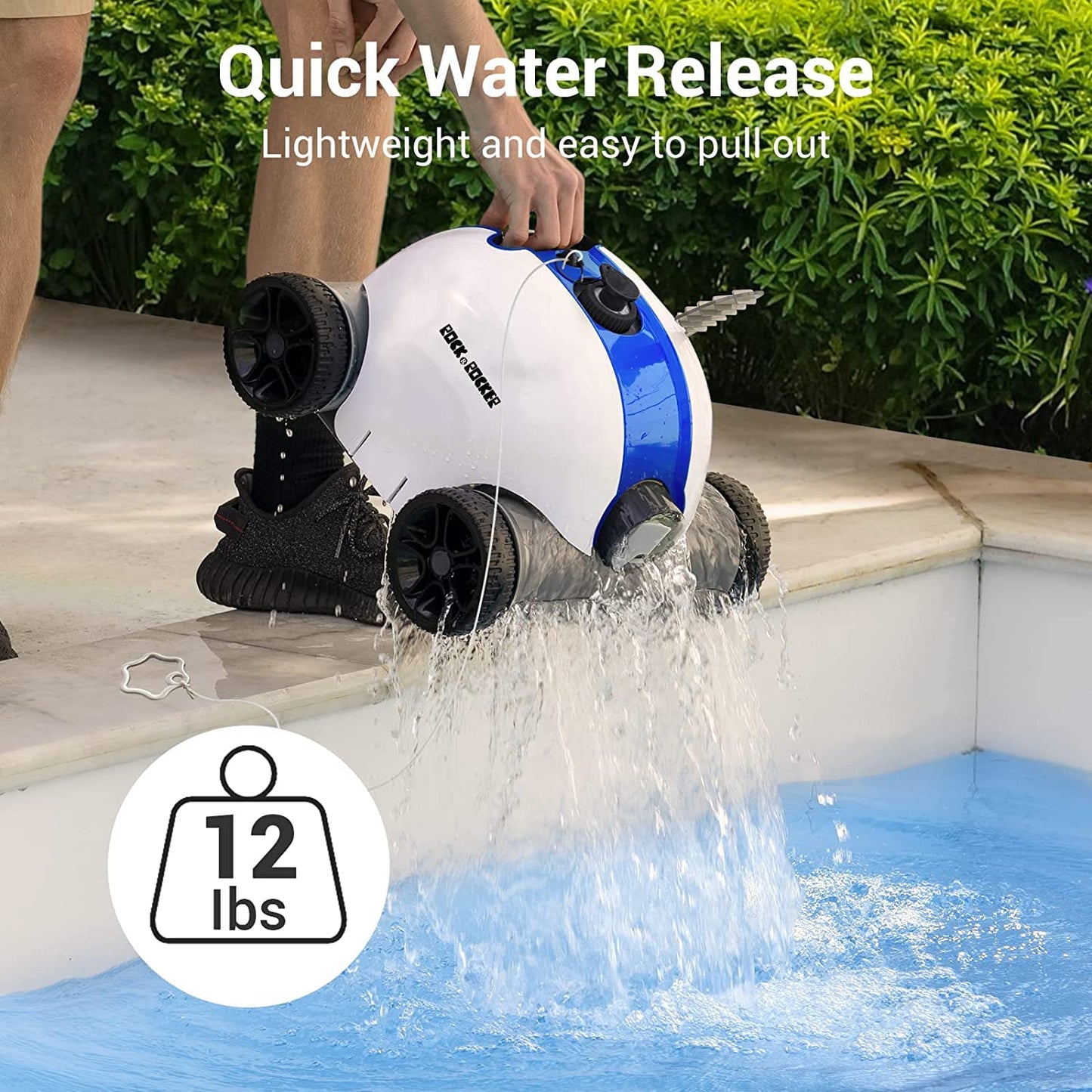 Robot nettoyeur de piscine sans fil, aspirateur de piscine automatique avec 60 à 90 minutes de temps de travail, batterie rechargeable, étanche IPX8 pour piscines hors sol/enterrées jusqu'à 861 m²