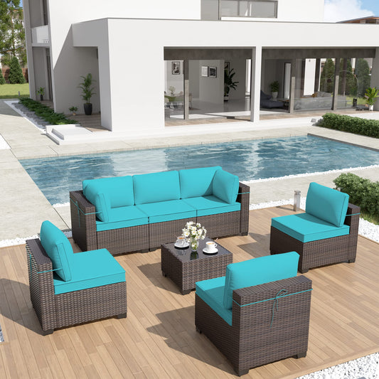 ALAULM Ensembles de meubles de patio extérieur 7 pièces, meubles de patio, canapé sectionnel d'extérieur - Bleu 