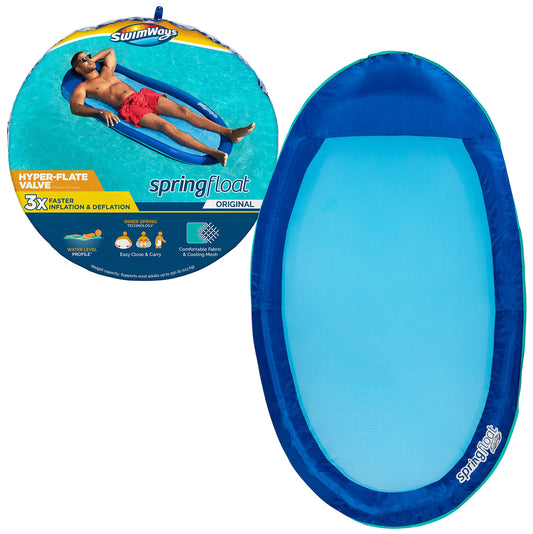 SwimWays Spring Float Original Chaise longue de piscine avec valve hyper plate Bleu