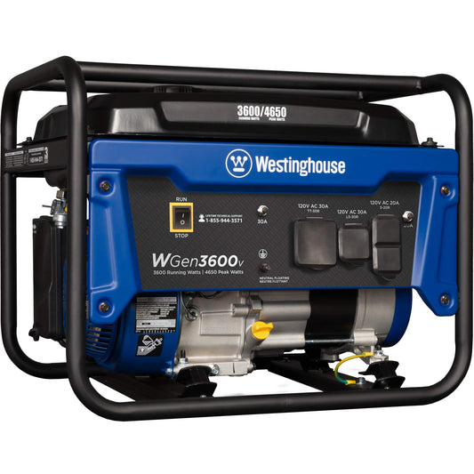 Westinghouse Outdoor Power Equipment Générateur portable de 4 650 watts de pointe, prise RV Ready 30 A, alimenté au gaz, conforme aux normes CARB 4 650 W 