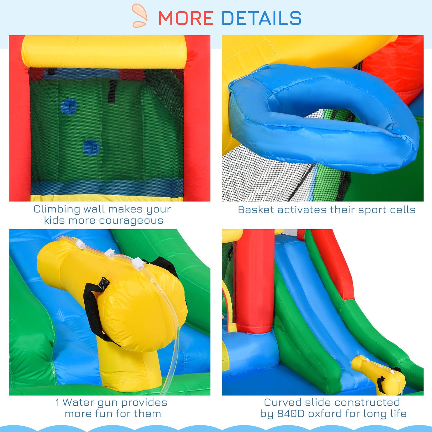 Toboggan aquatique gonflable Outsunny 6 en 1 pour enfants avec piscine, canon à eau, mur d'escalade, gonfleur inclus, château de saut pour enfants