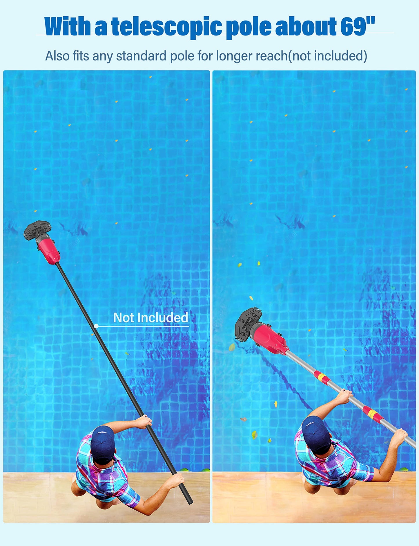 Aspirateur de piscine portatif Efurden, nettoyeur de piscine rechargeable avec durée de fonctionnement jusqu'à 60 minutes, idéal pour les piscines hors sol, les spas et les bains à remous pour le sable et les débris, rouge carmin rose