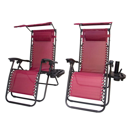 BTEXPERT CC5044BY Zero Gravity Chair Lounge Outdoor Pool Patio Beach Yard Garden Sunshade Utility Tray Cup Holder BurgundyTwo Case Pack (Set of 2 pcs), Two Piece, Burgundy avec Canopy