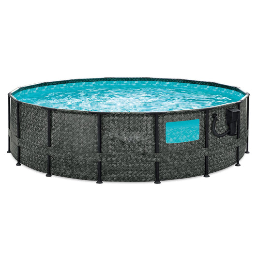 Summer Waves Elite P8A01648B Ensemble de piscine hors sol avec cadre de 16 pi x 48 po avec pompe de filtration, couverture de piscine, échelle, chiffon de sol et kit d'entretien 192 x 192 x 48 pouces Gris