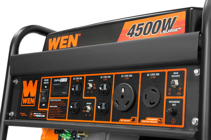 WEN GN4500 4500-Watt 212cc Transfer Switch and RV-Ready Portable Generator, CARB Compliant, Orange/Black 4500W + Single Fuel + Recoil Start