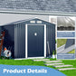 HOGYME Storage Shed 8' x 8' Outdoor Garden Shed Metal Shed Suitable for Storing Garden Tool Lawn Mower Ladder Grey Gray 8x8