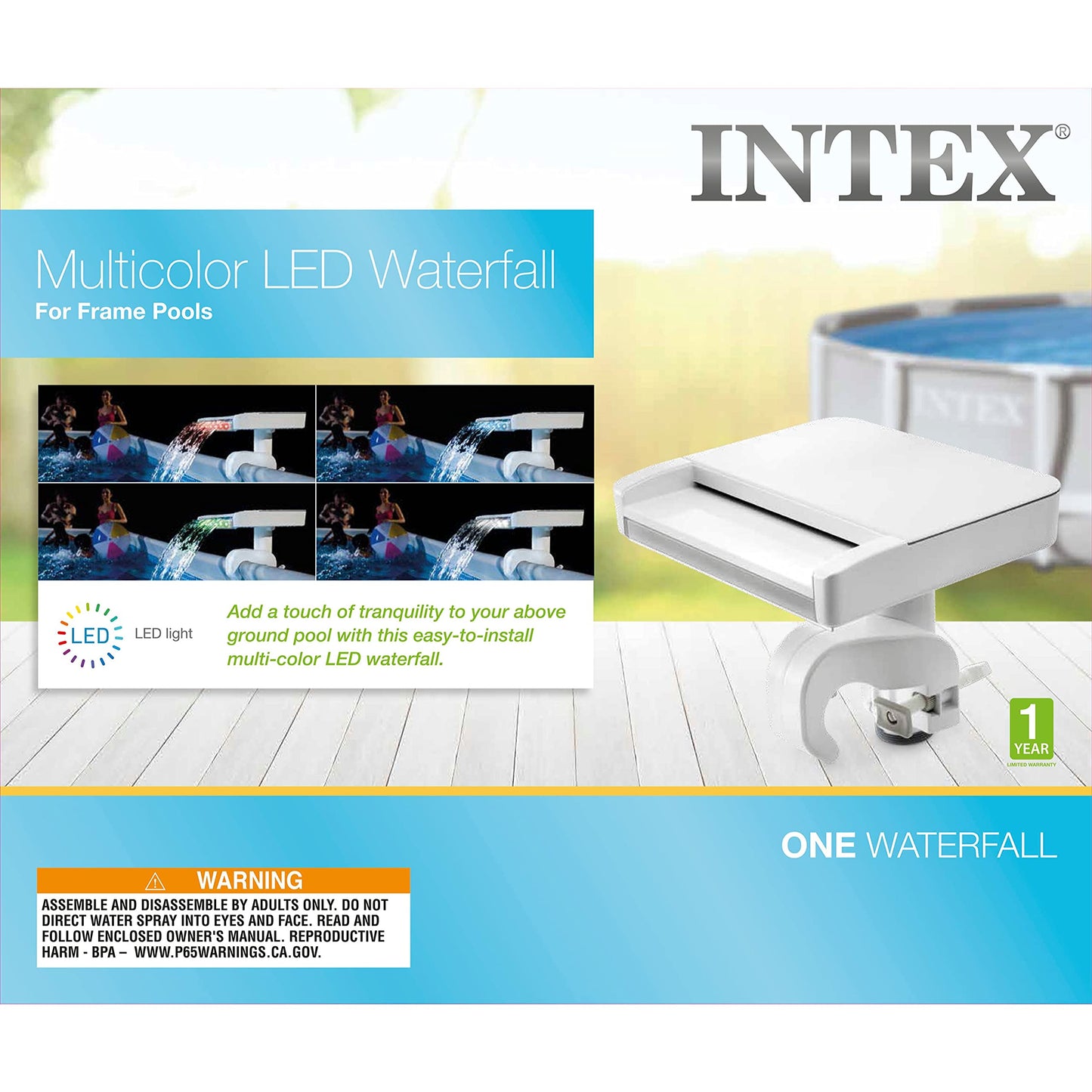 Cascade LED multicolore Intex pour piscines hors sol Intex, avec alimentation hydroélectrique - Aucune pile requise, 14"